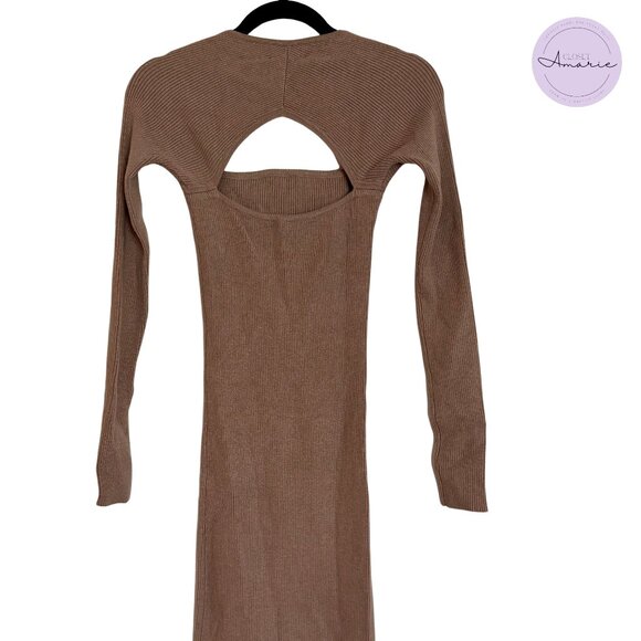 AEO Beige Long Sleeve Ribbed Midi Dress - Picture 2 of 3